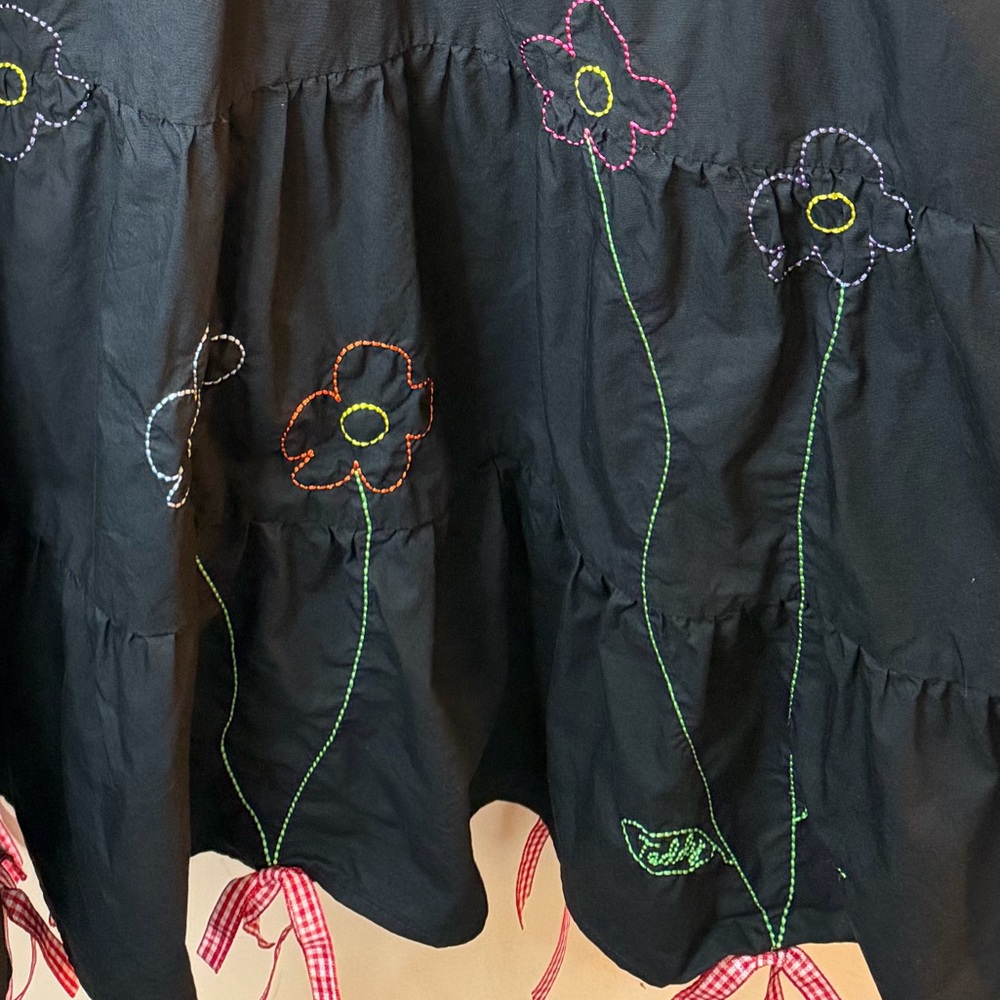 Teddy Fresh Black Embroidered Babydoll Dress XL Floral Bear Buttons - Picture 10 of 10